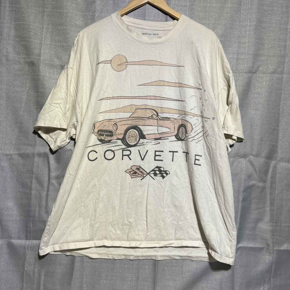 Mens American Eagle Corvette T Shirt Cream XXL Timeless 100 Cotton Graphic Tee